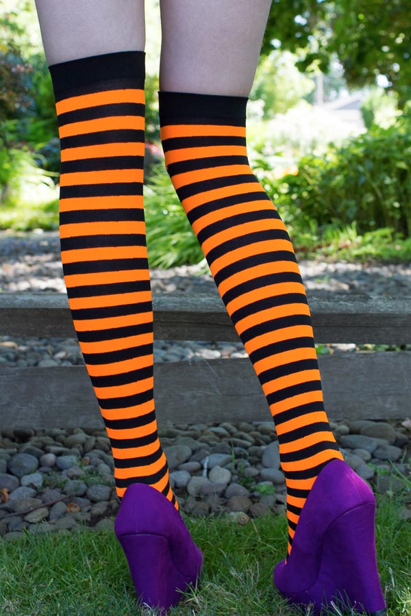 Striped Nylon Thigh Highs