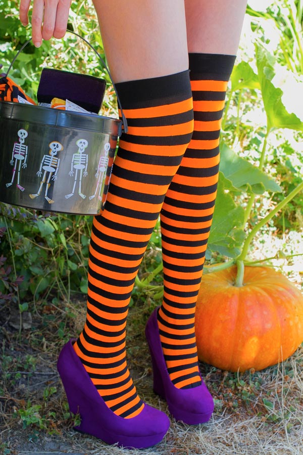 Striped Nylon Thigh Highs