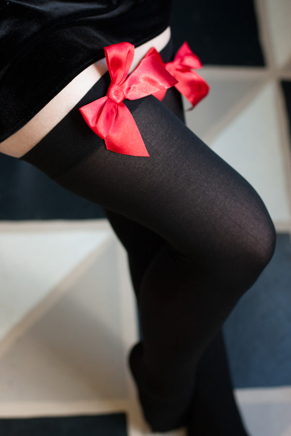 Opaque Thigh High Stockings with Bow