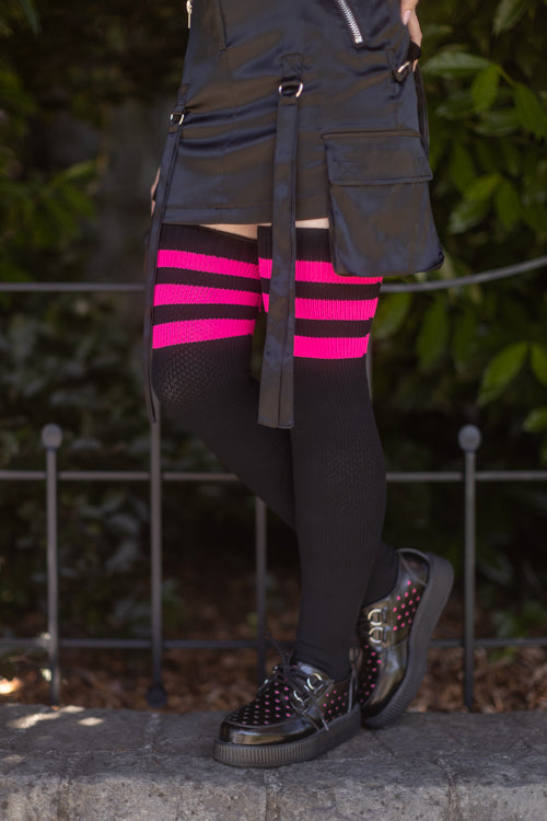 Neon Power Stripe Thigh High Socks