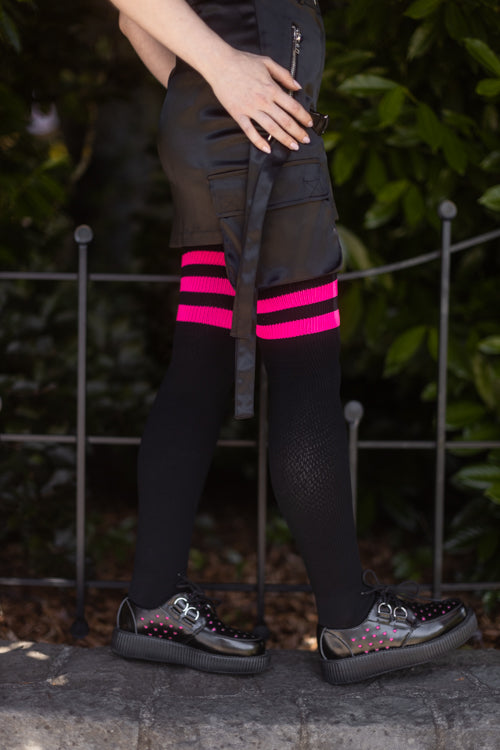 Neon Power Stripe Thigh High Socks