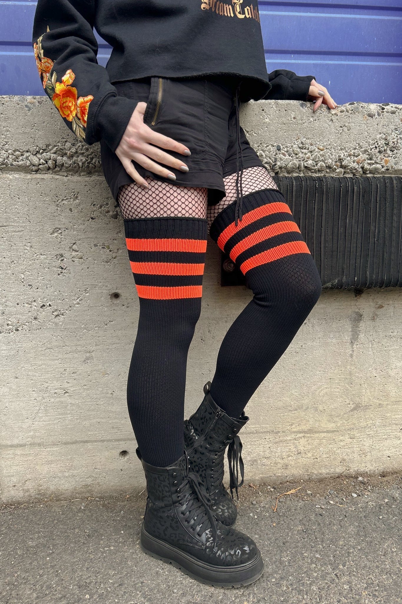 Neon Power Stripe Thigh High Socks
