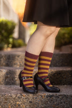 Preppy Striped Tube Socks - Burgundy/Ochre
