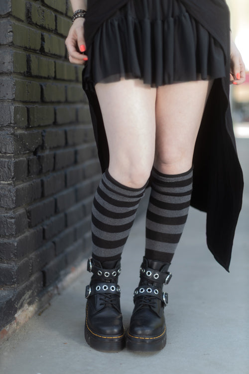 Roll Top Striped Knee High Socks