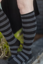 Roll Top Striped Knee High Socks