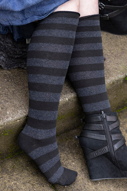 Roll Top Striped Knee High Socks