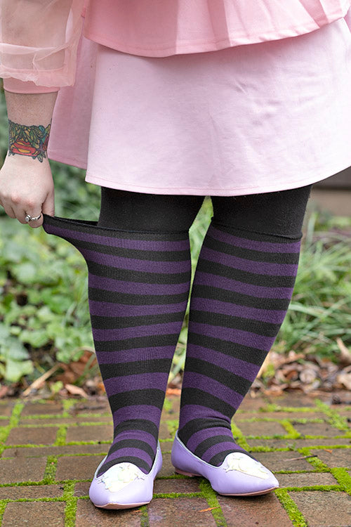 Roll Top Striped Knee High Socks