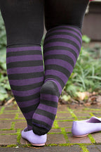 Roll Top Striped Knee High Socks