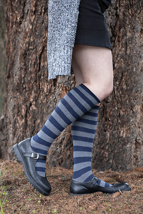 Roll Top Striped Knee High Socks
