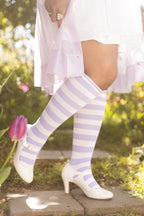 Roll Top Striped Knee High Socks