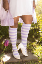 Roll Top Striped Knee High Socks
