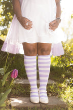 Roll Top Striped Knee High Socks