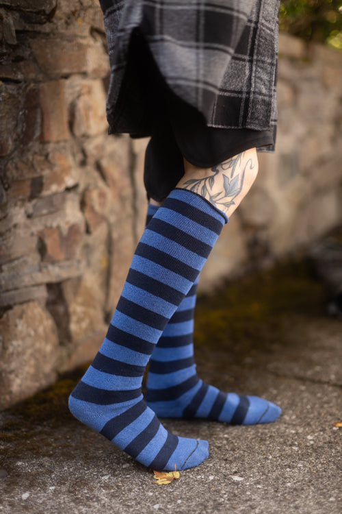 Roll Top Striped Knee High Socks