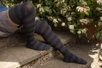 XL Foot Longer Striped Extraordinary Thigh High - Dark Charcoal/Navy