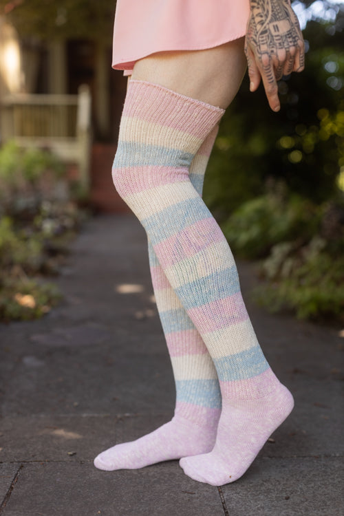 Marled Cotton Candy Stripes Thigh High