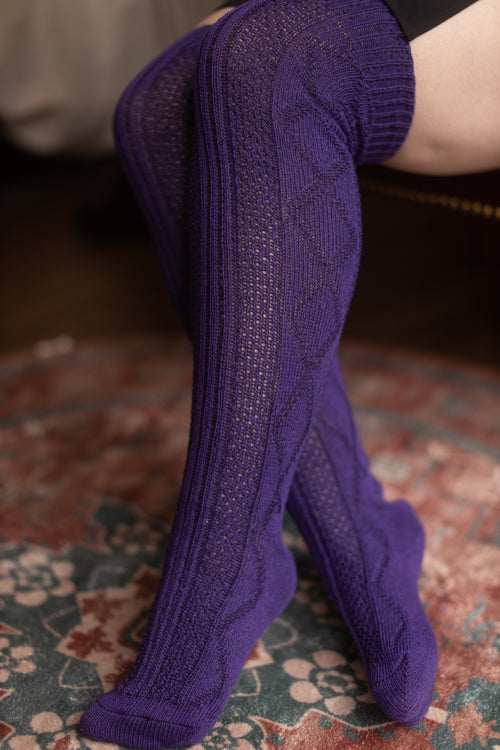 Longer Diamond Rib Knee Socks