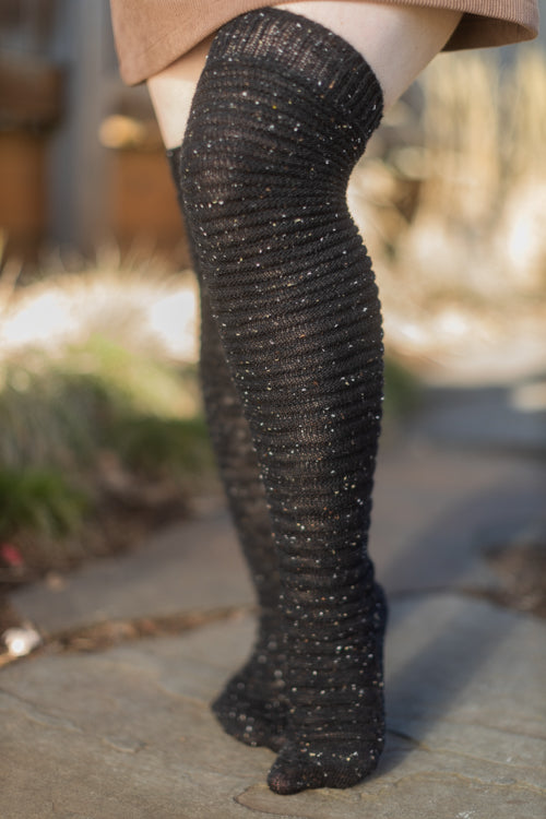 Slinky Tweed Knit Thigh High Socks