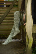 Top-Striped Marled Scrunchable Thigh High Socks