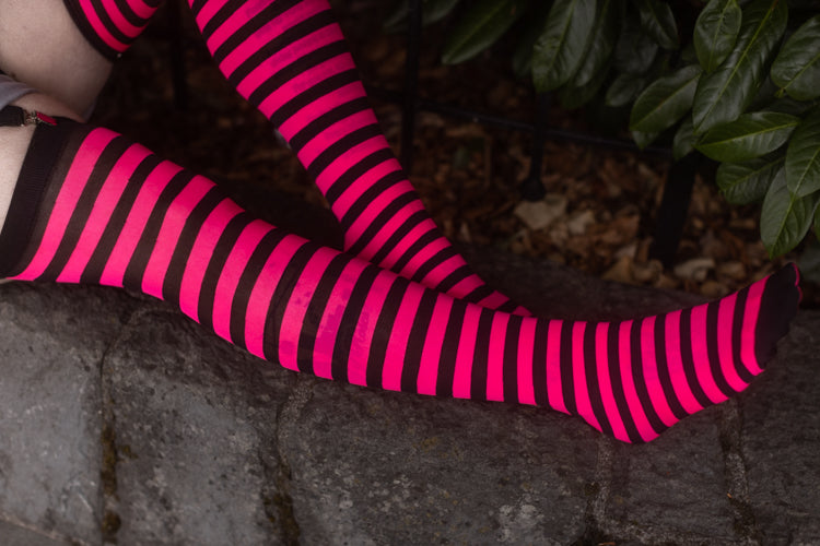 Striped Nylon Thigh Highs