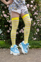 Striped Nylon Thigh Highs