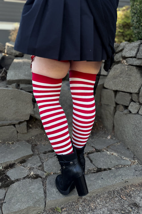 Striped Nylon Thigh Highs