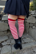 Striped Nylon Thigh Highs