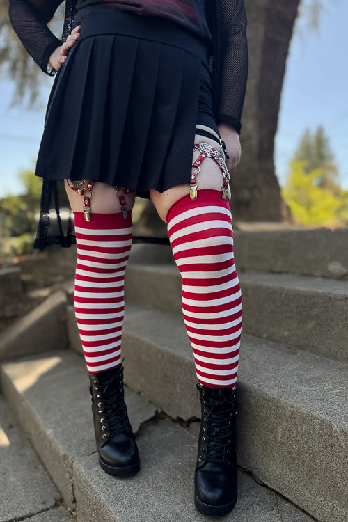 Striped Nylon Thigh Highs