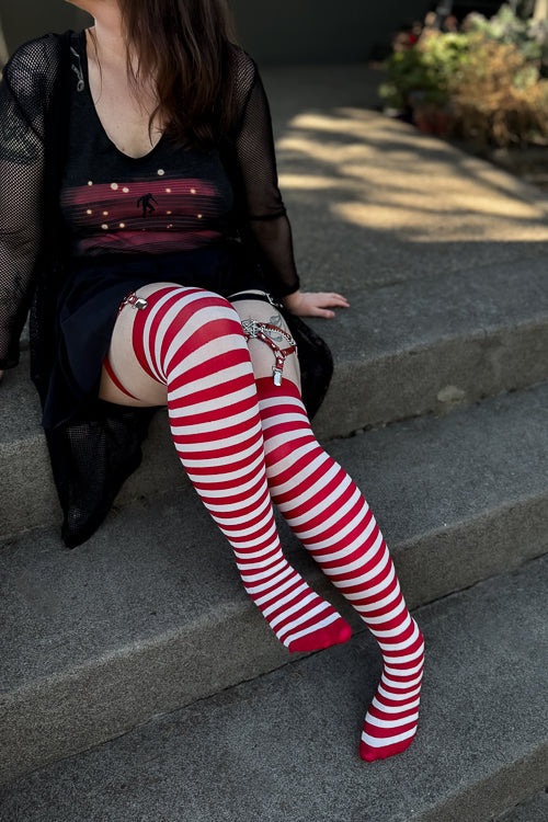 Striped Nylon Thigh Highs
