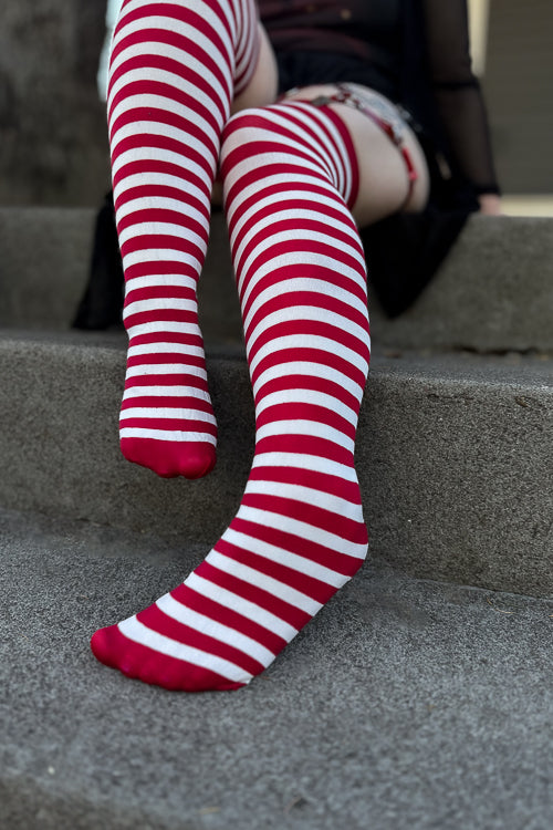 Striped Nylon Thigh Highs