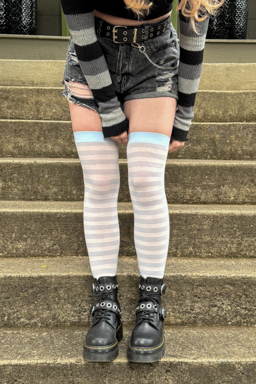 Striped Nylon Thigh Highs