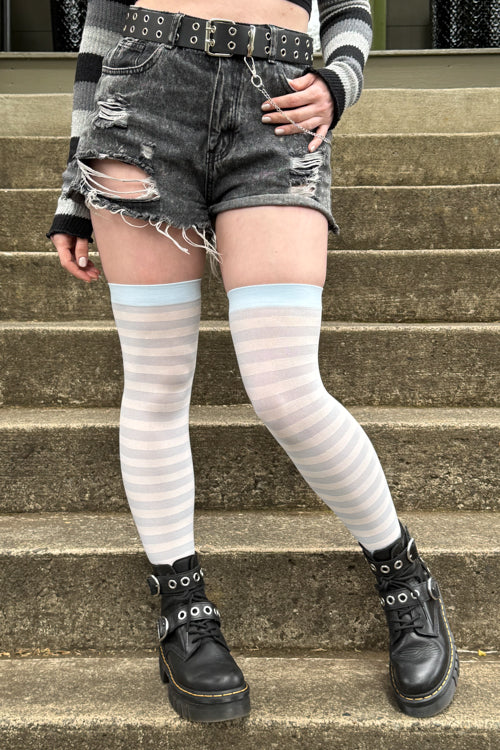 Striped Nylon Thigh Highs