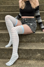 Striped Nylon Thigh Highs