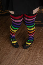 Black Rainbow Stripe Thigh High