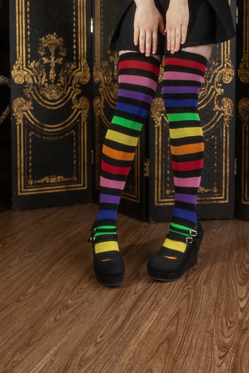 Black Rainbow Stripe Thigh High