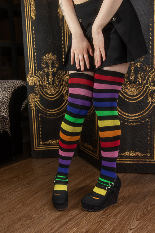 Black Rainbow Stripe Thigh High