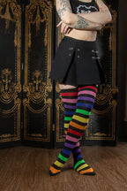 Black Rainbow Stripe Thigh High