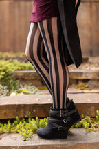 Vertical Net & Opaque Striped Net Tights