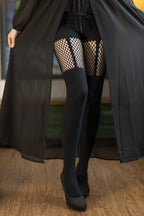 Opaque Garter Illusion Tights with Net Detail