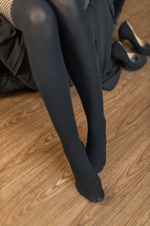 Opaque Garter Illusion Tights with Net Detail