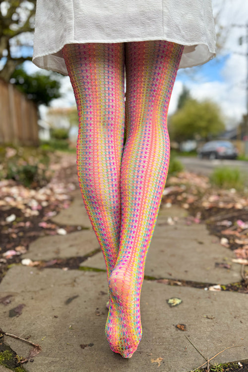 Rainbow Crochet Net Tights