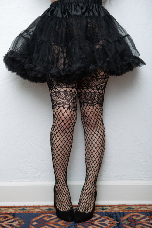 French Lace Cut Out with Faux Garter Net Tights