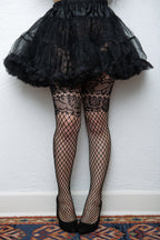 French Lace Cut Out with Faux Garter Net Tights