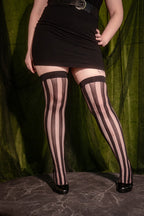 Vertical Net & Opaque Striped Net Thigh High