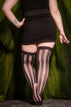 Vertical Net & Opaque Striped Net Thigh High