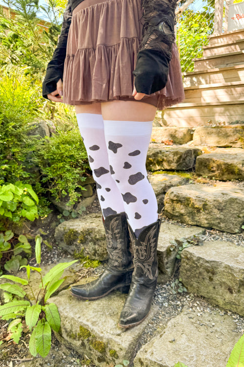 Cow Spot Print Thigh Highs