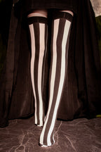 Vertical Striped Opaque Thigh Highs