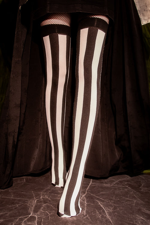 Vertical Striped Opaque Thigh Highs