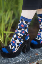 Bold Blue Floral Sheer Crew