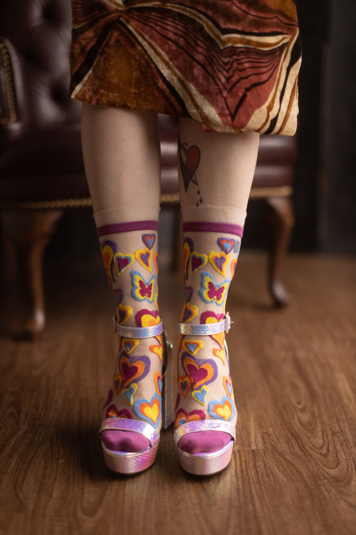 Y2K Hearts Ruffle Sheer Crew