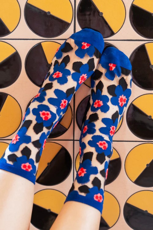 Bold Blue Floral Sheer Crew